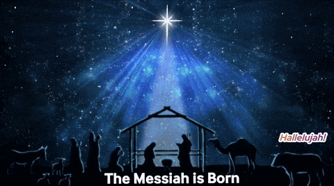 a nativity scene with the words " the messiah is born "
