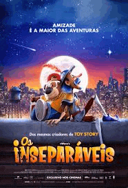 a movie poster for os inseparáveis , a movie about a dog and a boy sitting on top of a building .