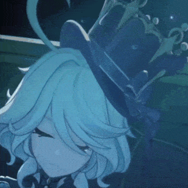 a blue haired anime character with a top hat