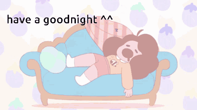 a cartoon girl laying on a couch with the words have a goodnight below her