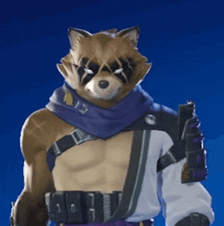 a raccoon with a purple scarf around his neck is wearing armor
