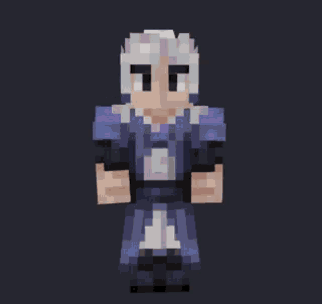 a minecraft character with white hair and a helmet on