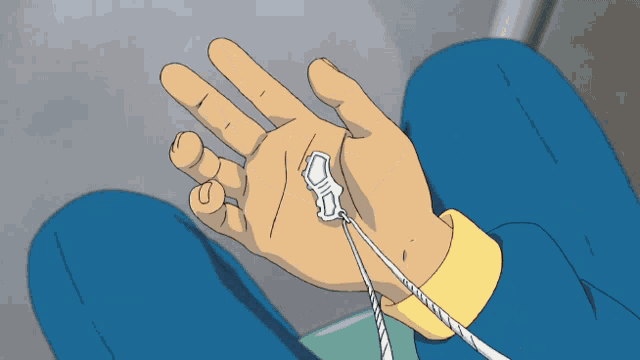 a drawing of a person holding something in their hand with the letter s on it