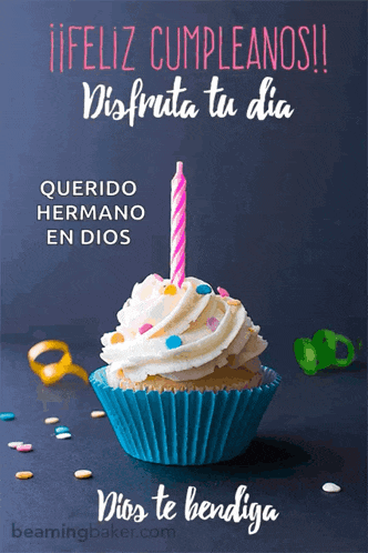 a birthday card with a cupcake and a candle