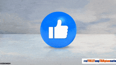 a blue ball with a white thumbs up icon on it