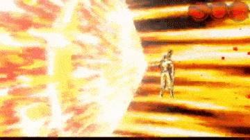 a cartoon character is standing in front of a huge explosion .