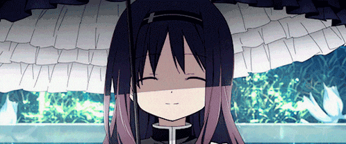 a girl with purple hair is holding an umbrella