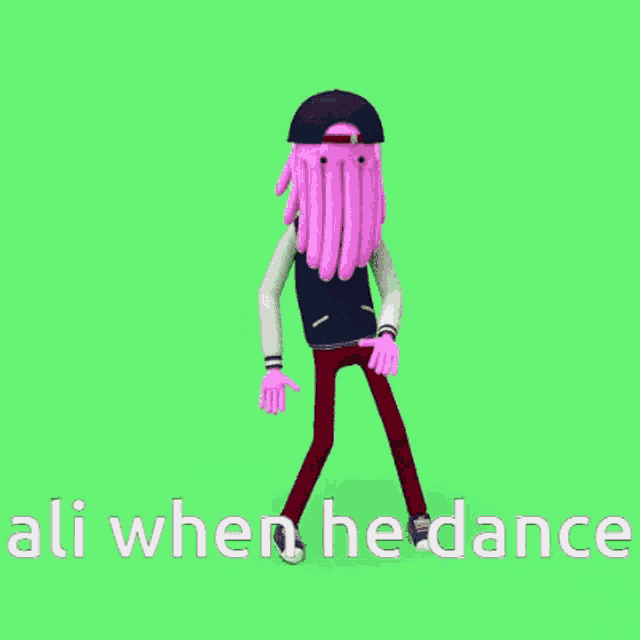 a cartoon character is dancing with the words ali when he dance in the background