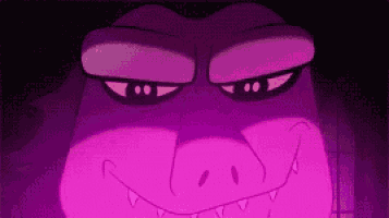 a close up of a purple cartoon character with a purple background .