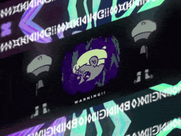 the word warning is on a screen with a purple background