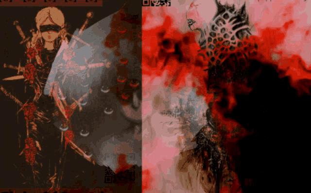 a painting of a woman holding a sword next to a leopard
