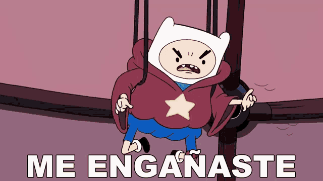 a cartoon character with a star on his chest is hanging from a rope and says me enganaste