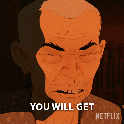 a cartoon of a man with the words " you will get " written below him