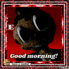 a picture of a cartoon character with the words good morning on it