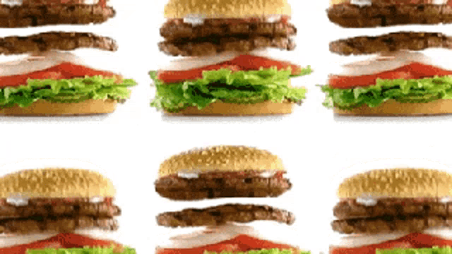 a repeating pattern of hamburgers with lettuce tomato and onions