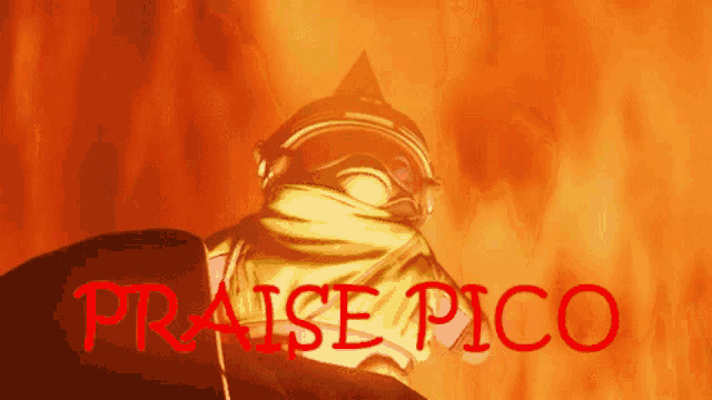 a picture of a person with the words praise pico in red