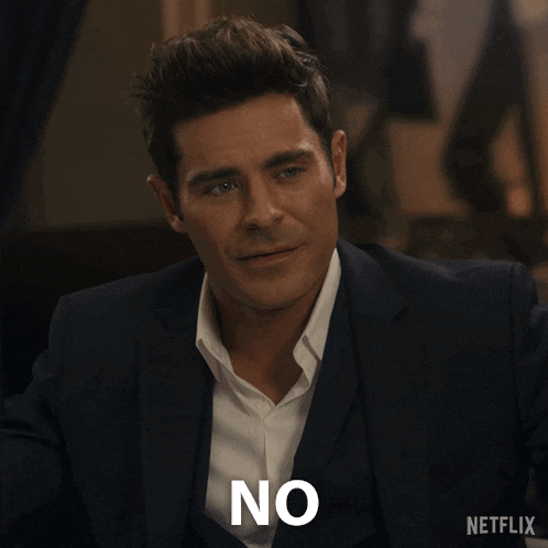 a man in a suit says " no " in a netflix ad