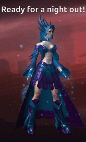 a video game character is ready for a night out with a red background
