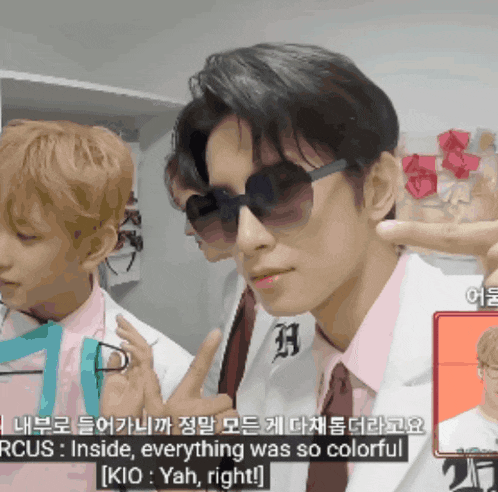 a man wearing sunglasses says inside everything was so colorful and kio yah right