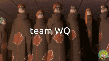 a group of anime characters standing next to each other with the words team wq written on the bottom