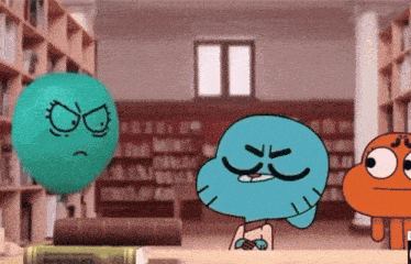 gumball and darwin from the amazing world of gumball are standing in a library