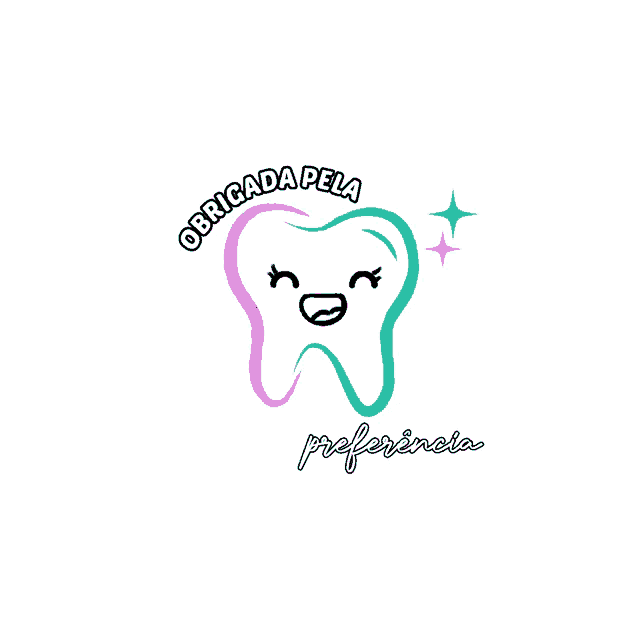 a tooth with the words obrigada pela preferencia around it