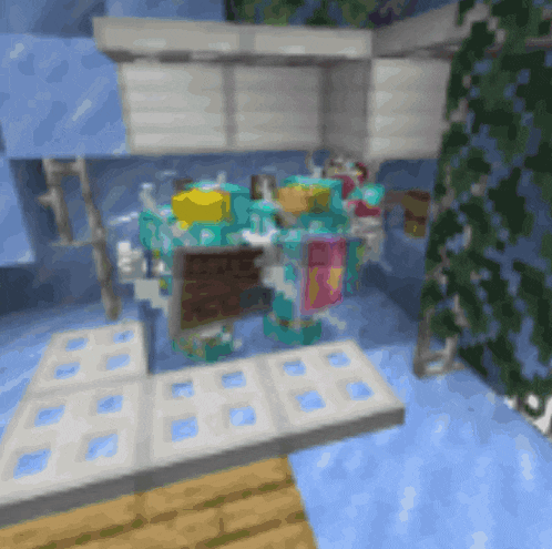 a blurred image of a minecraft game with a shield and armor