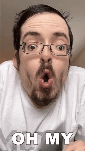 a man with glasses and a beard is making a funny face and the words oh my are on the bottom