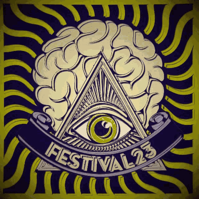a poster for festival 23 with an all seeing eye and a brain