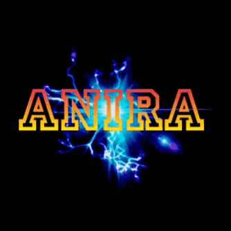 the word anira is on a black background with lightning coming out of it