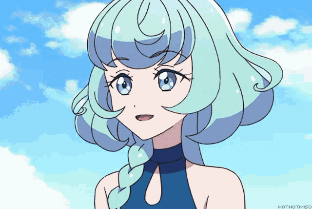 a drawing of a girl with a braided hair and the word hothotmiso on the bottom right