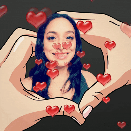 a cartoon of a woman surrounded by hearts making a heart shape