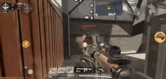 a person is holding a gun in a video game with a target of 25