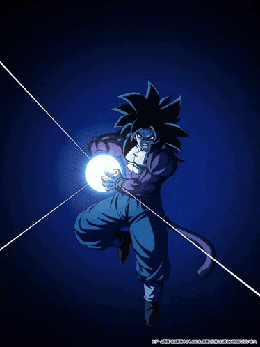a cartoon of a man with a purple tail holding a light beam