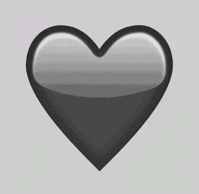 a black heart on a gray background that looks like a mirror