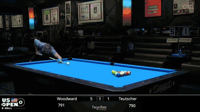 a pool table with a blue cloth and a csi logo