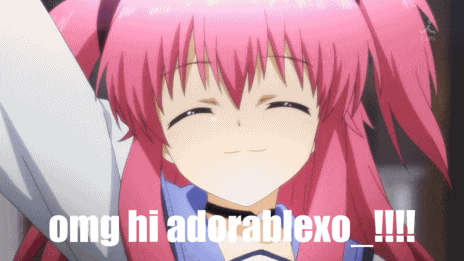 a picture of a girl with pink hair and the words omg hi adorablexo !!!