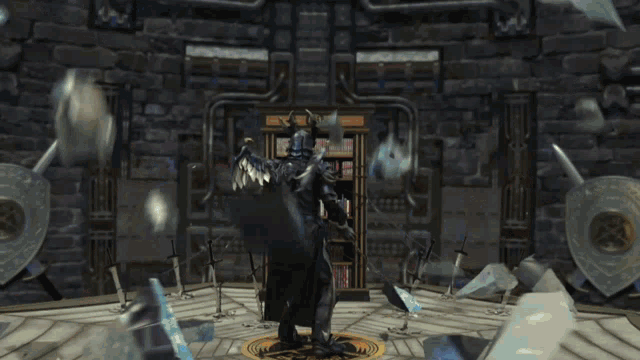 arrows are flying through a blue explosion in a castle