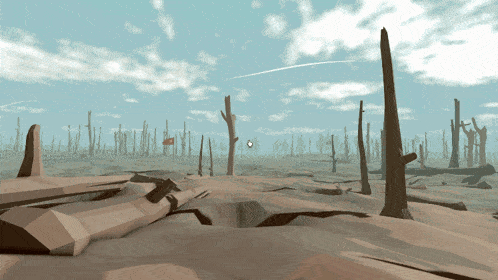 a computer generated image of a desert landscape with trees