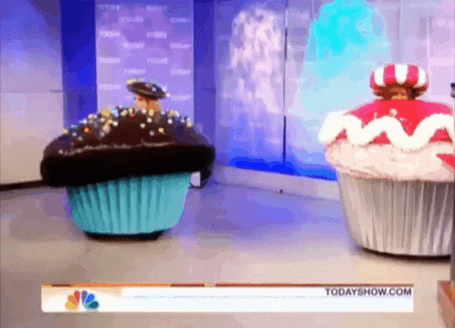 two cupcakes are on display on a today show