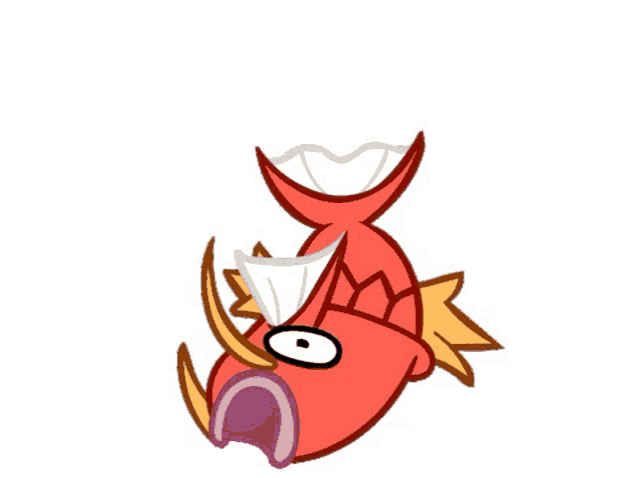 a cartoon drawing of a red fish with a big mouth