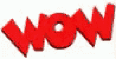 the word wow is written in red letters on a white background