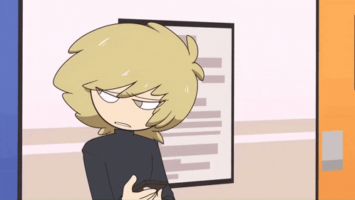 a cartoon character with blonde hair is holding a purse