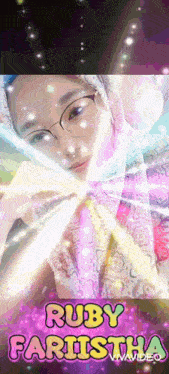 a woman wearing glasses and a scarf with the name ruby fariistha above her