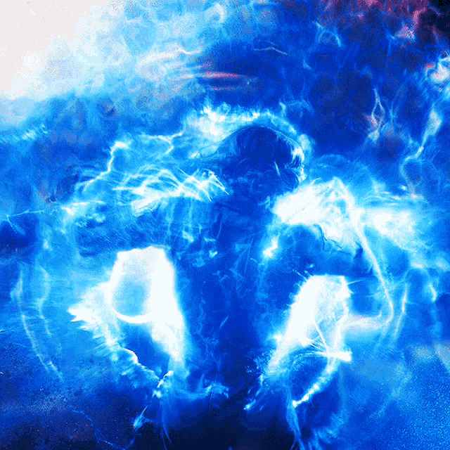 a person is surrounded by a blue light