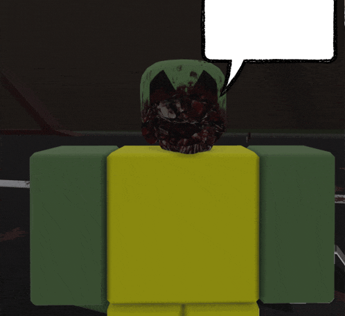 a cartoon character with a speech bubble and a skull on his head