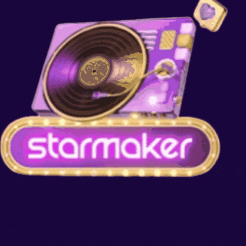 a purple sign that says starmaker with a record player
