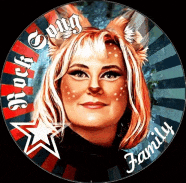 a picture of a woman with fox ears and the words rock song family on it