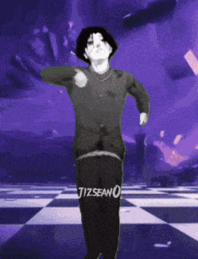 a man is dancing in front of a purple background and the word jizsean is on the bottom