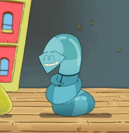 a cartoon worm with a mask on its face is smiling